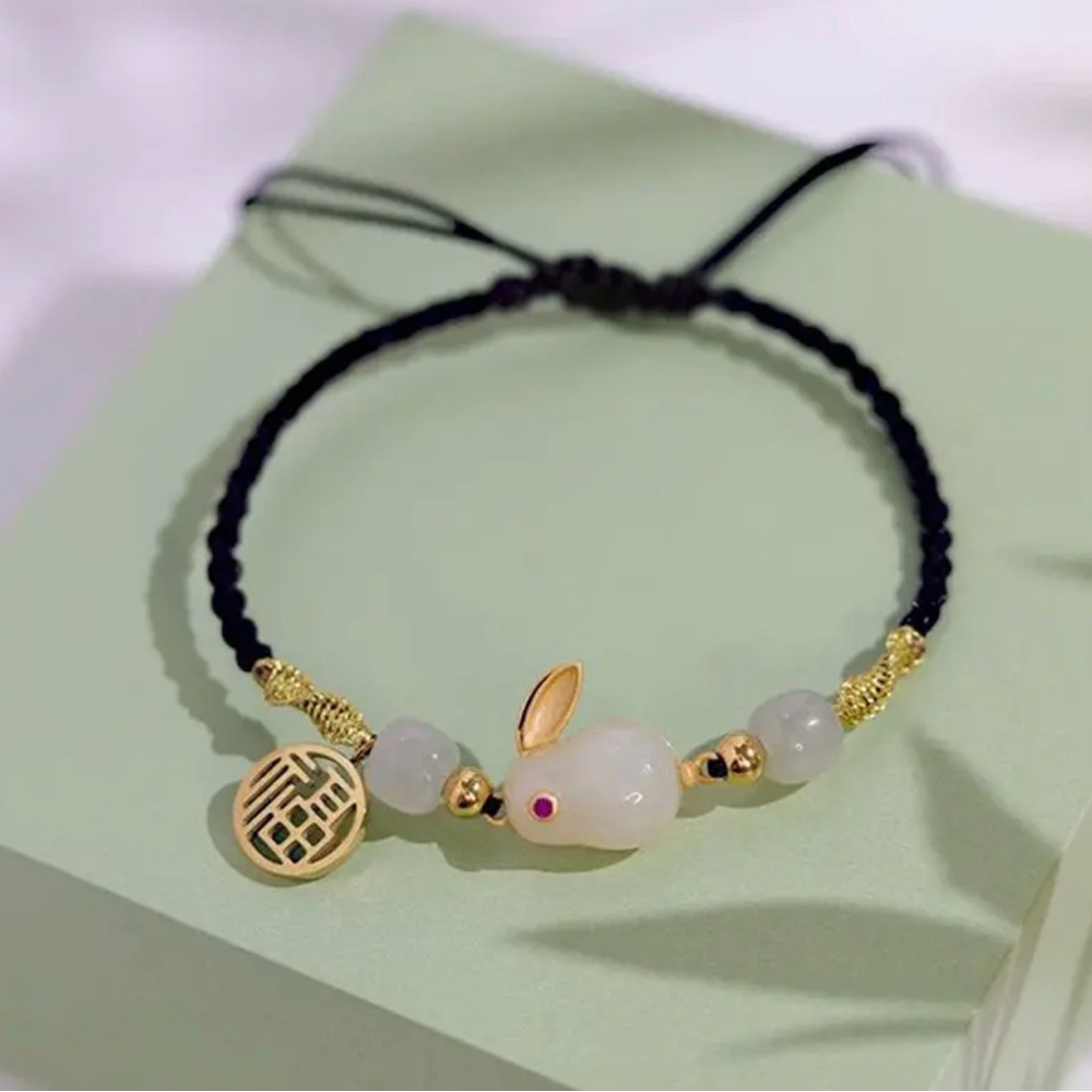 Rabbit Year Bracelet black Rope Braided Bracelet Pendan Cute Gift For everyday